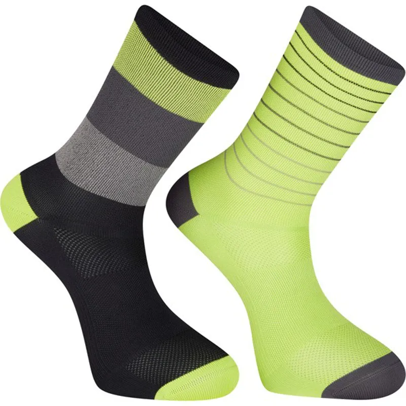 Madison Sportive Long Sock Twin Pack - Stripes Phantom / Lime Punch