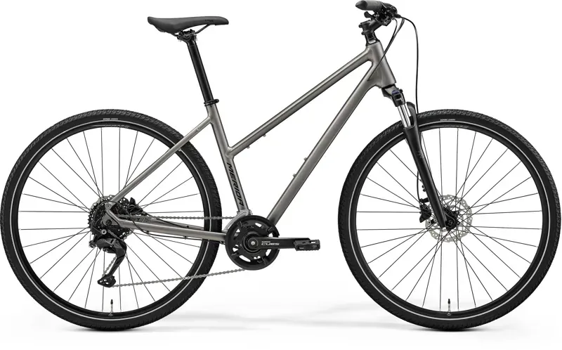 Merida Crossway 100 Women's Hybrid Bike in Silk Warm Slate Grey/Black