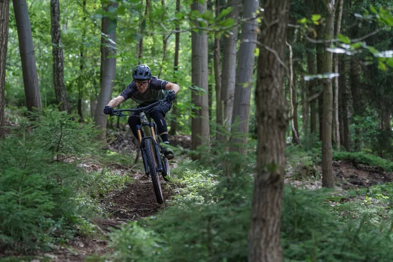 Enduro E-MTB rider in forest