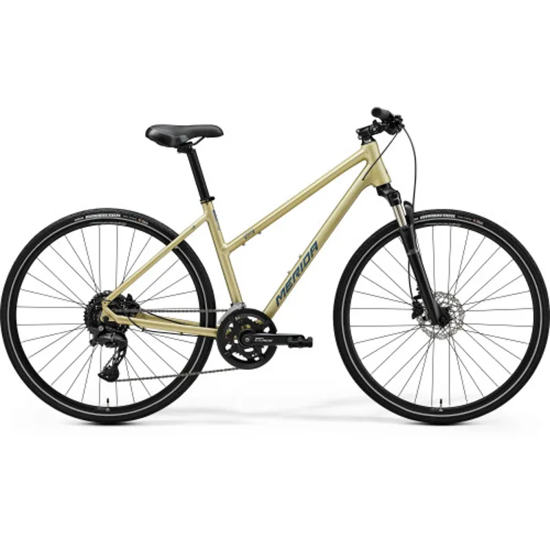 Merida Crossway 300 Hybrid Bike in Silk Champagne and Blue 2025